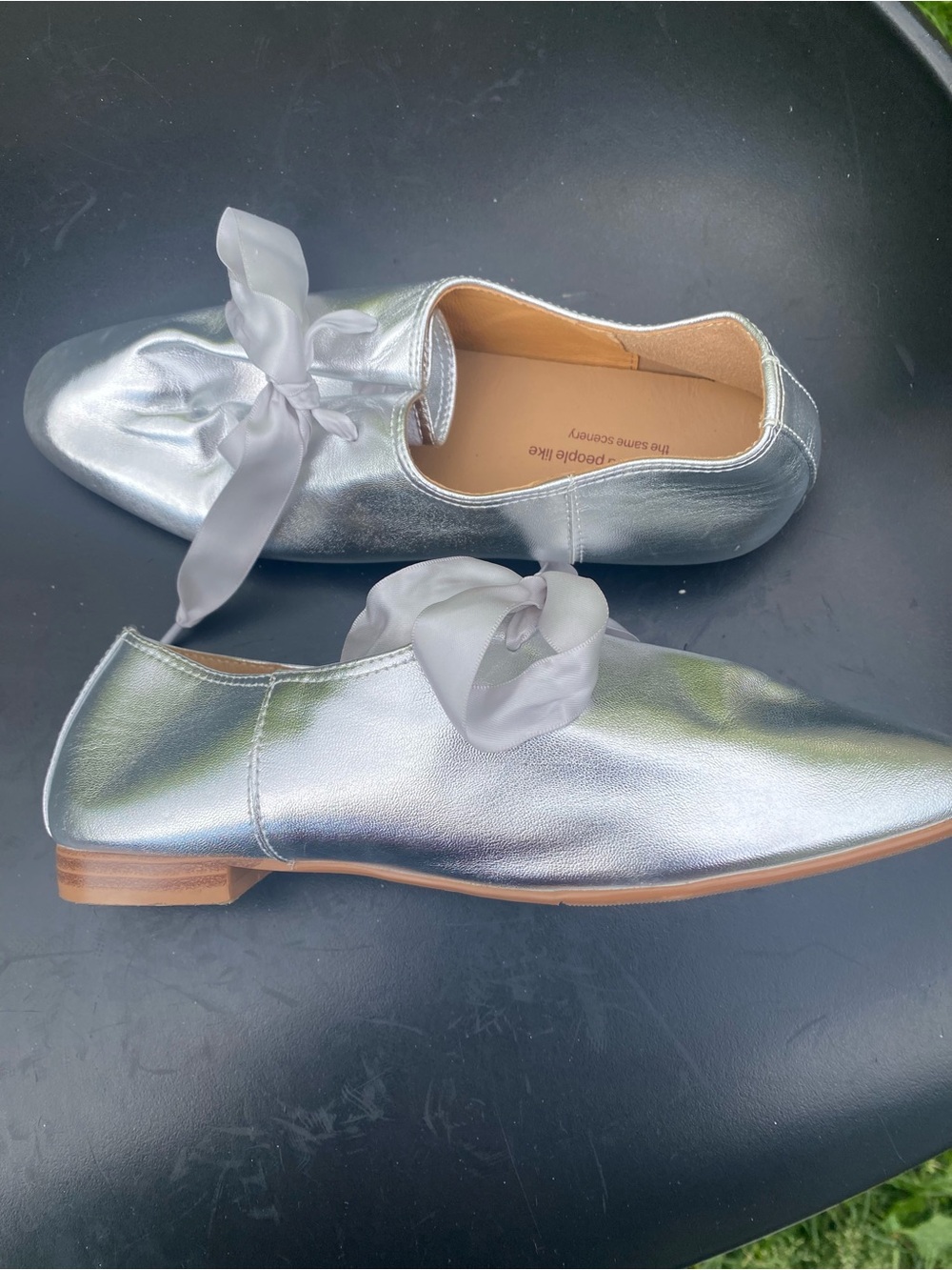 People by Claire Silver Metallic Ribbon Tie Flats